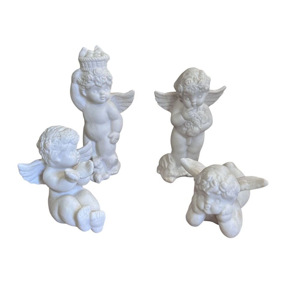 Vintage Set of Vigor White porcelain Angel Figurines 4 Figures Made in China